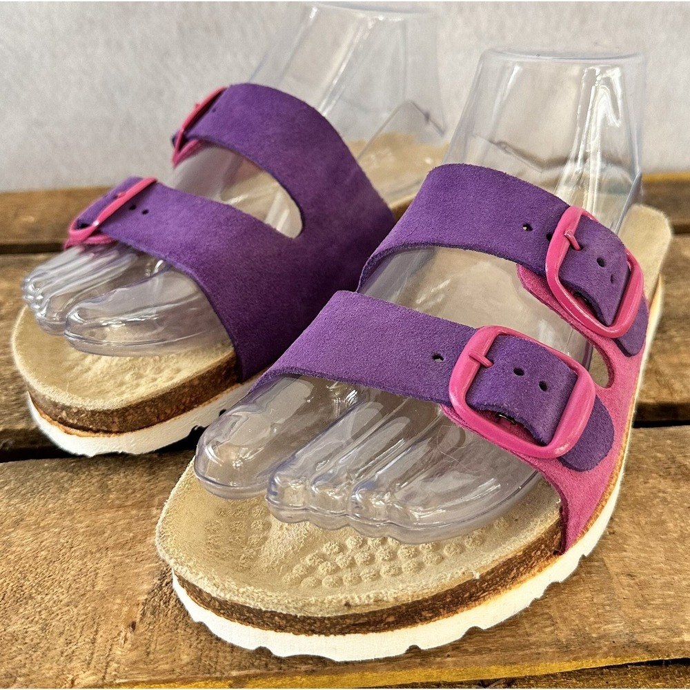 Universum Sandals Slides Italian Leather Suede Women 6 Purple Excellent - Picture 3 of 6